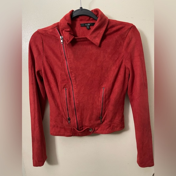 Papaya Women’s Faux Suede Red Orange Zippered Sweater, size Small - Picture 2 of 5